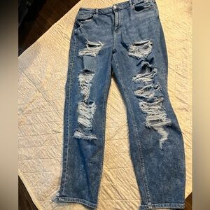 American Eagle Outfitters Ripped Blue Curvy Mom Jeans